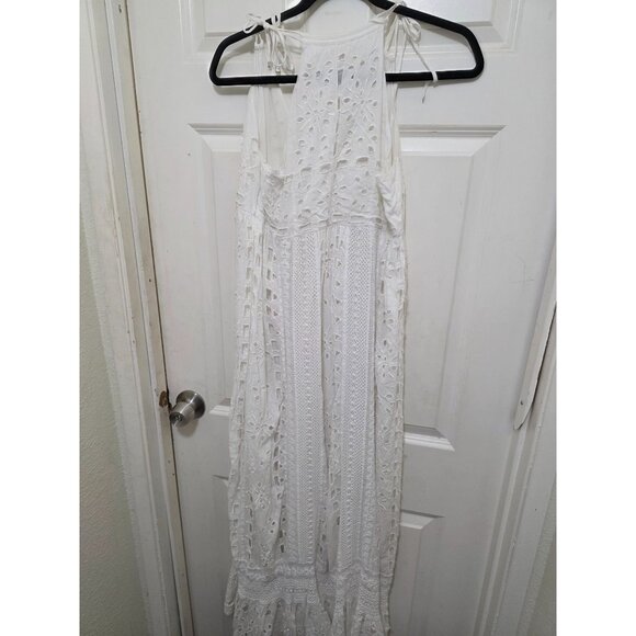 Michael Kors White Eyelet Embroidered Maxi Dress W/ Tie Straps & Ruffle Hem Size - Picture 2 of 9